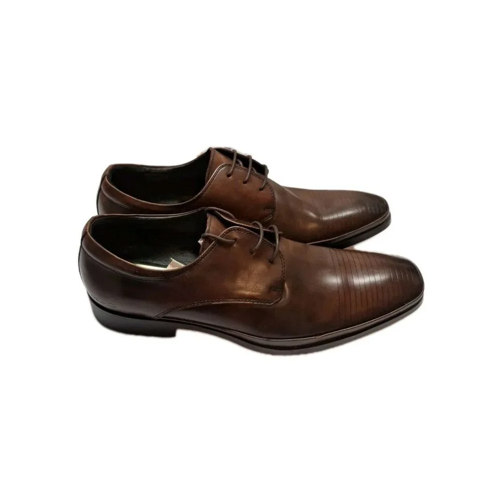 Kenneth Cole New York Derby Set Your Clock Brown Leather Round Toe Shoes Sz 10.5